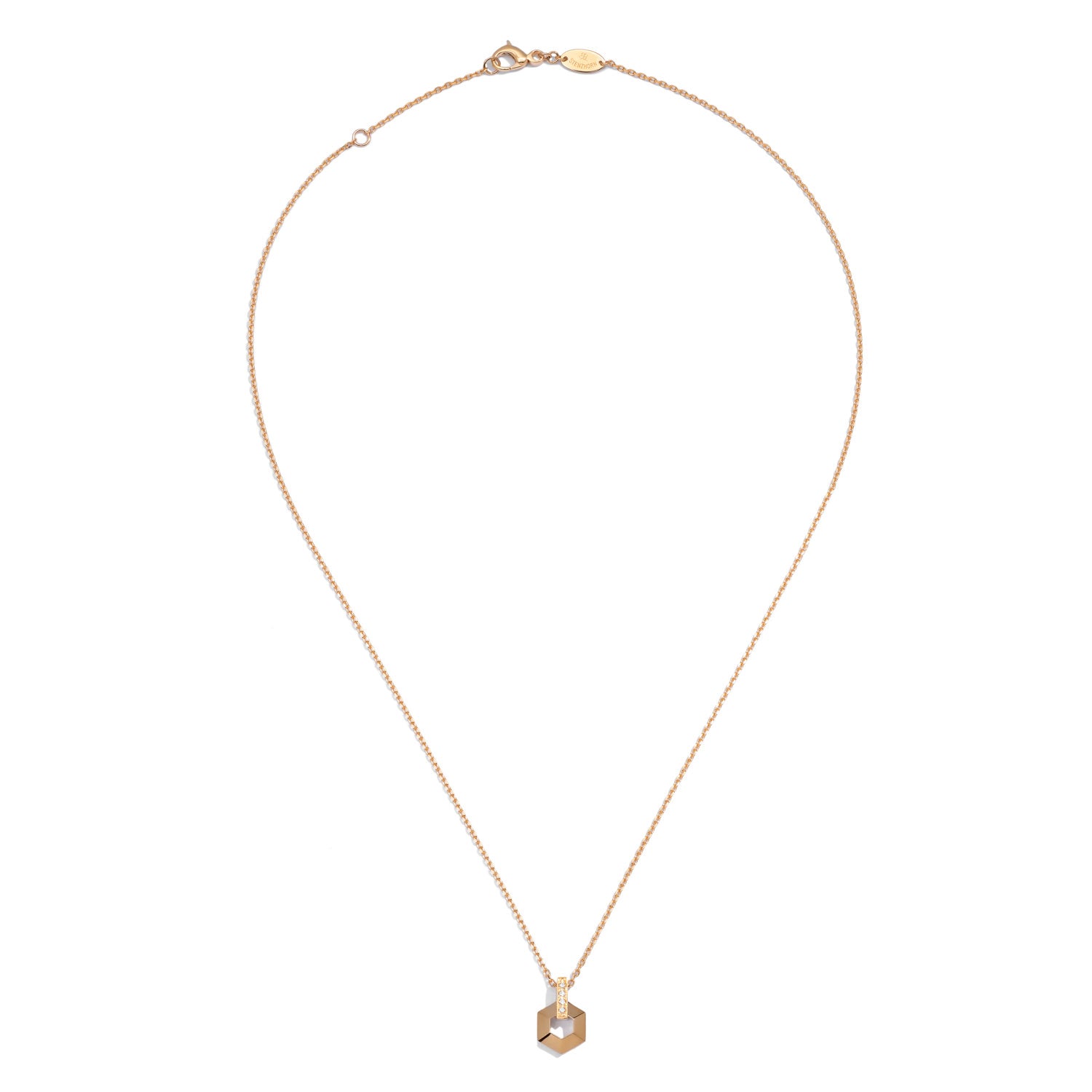 エナメルとダイヤモンドの小さなハニカムネックレス