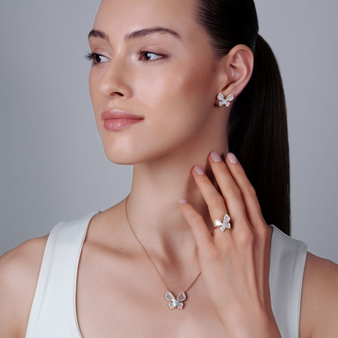 Butterfly Necklace with Mother Of Pearl