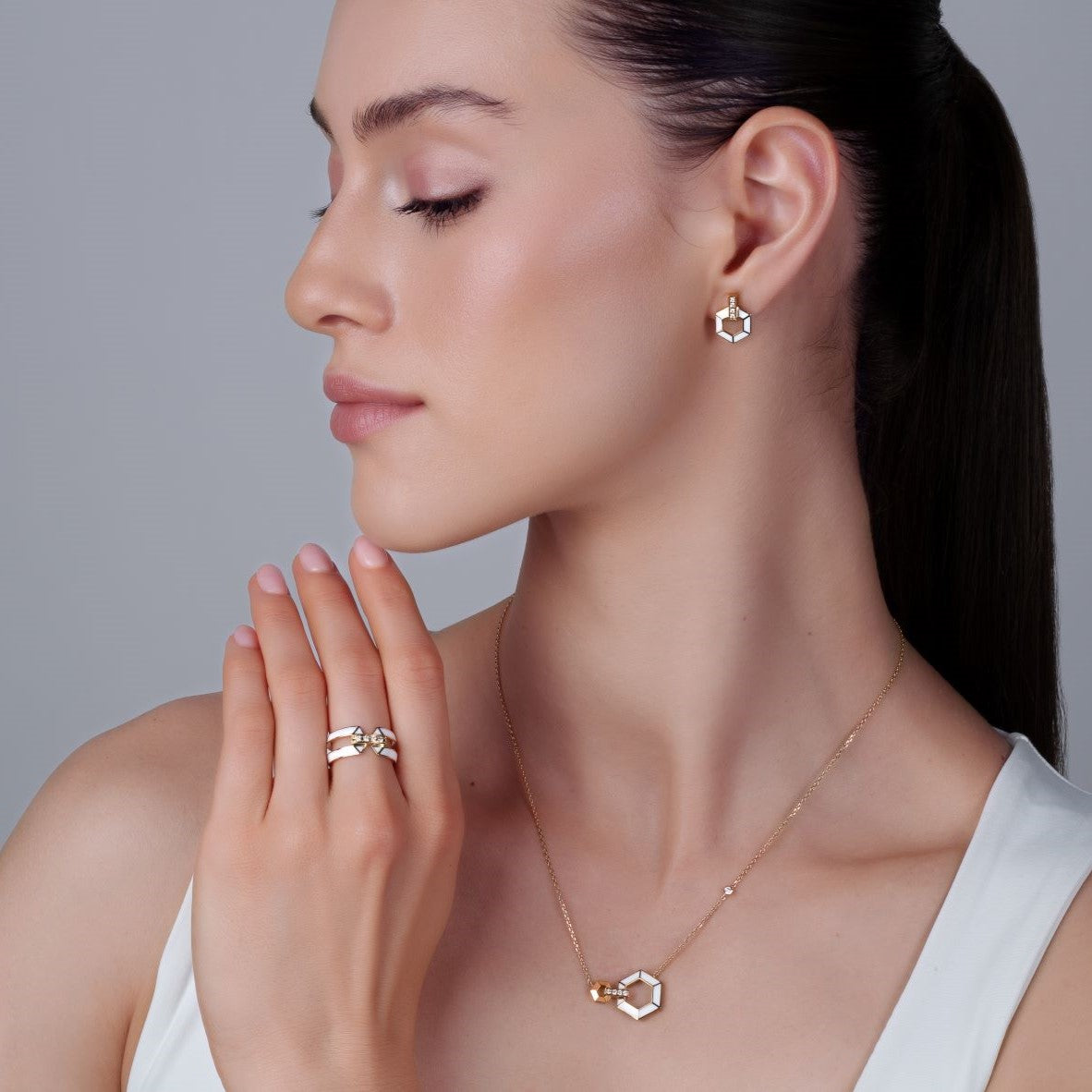 Honeycomb Necklace with Enamel and Diamonds