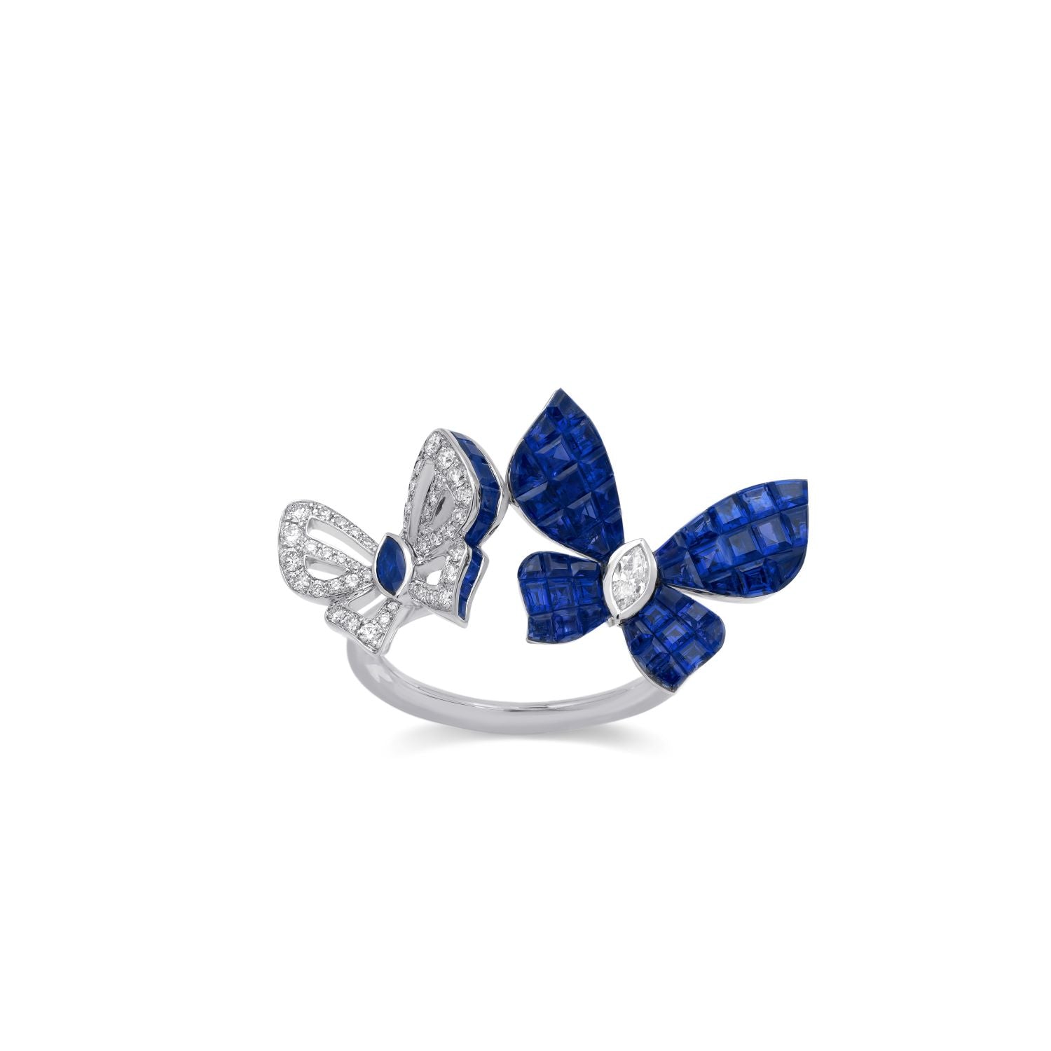 Ring with Butterflies and Blue Sapphire