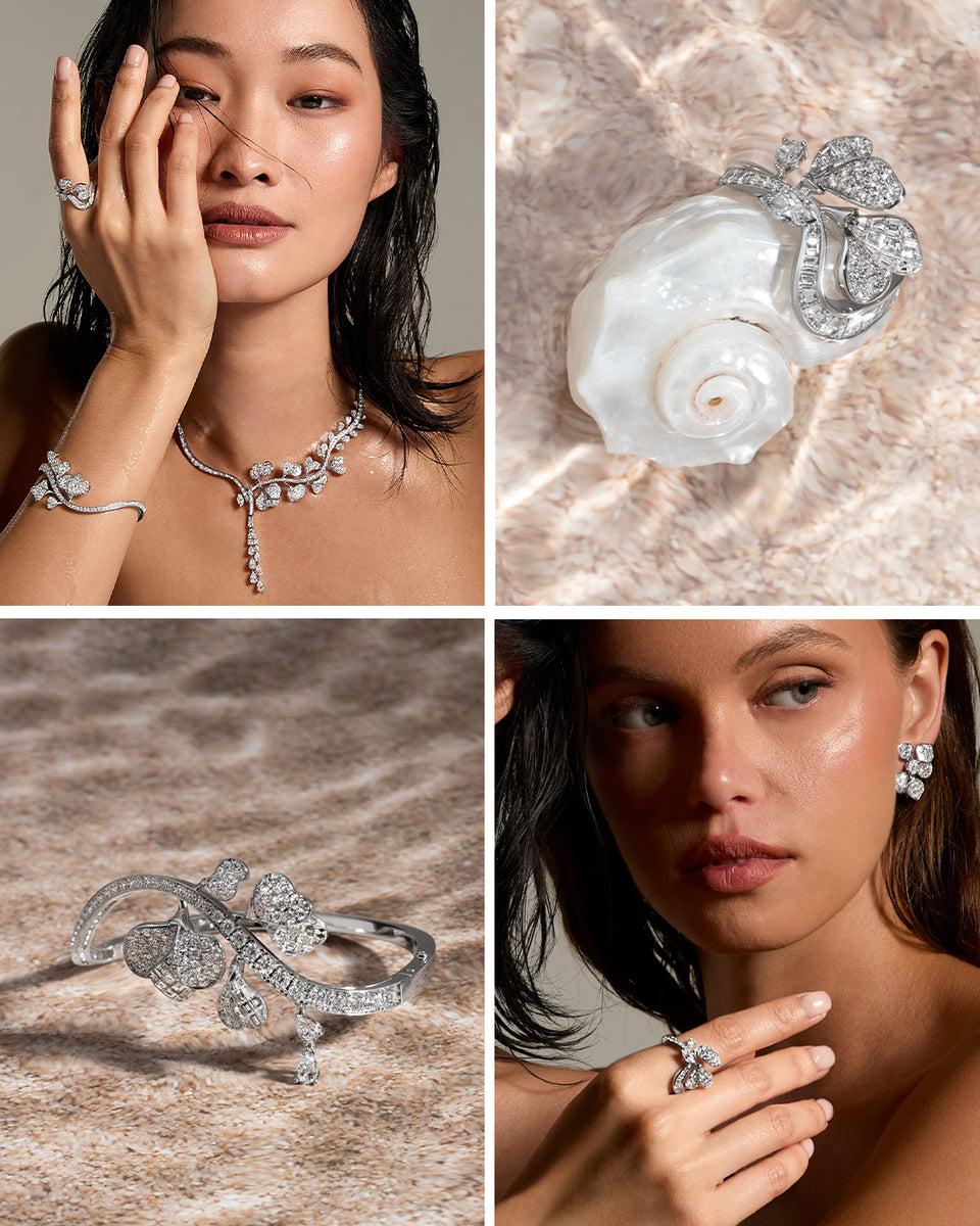 diamond Jewellery on Models and on Sand Background