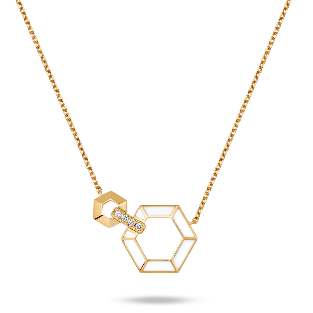 Honeycomb Necklace with Enamel and Diamonds