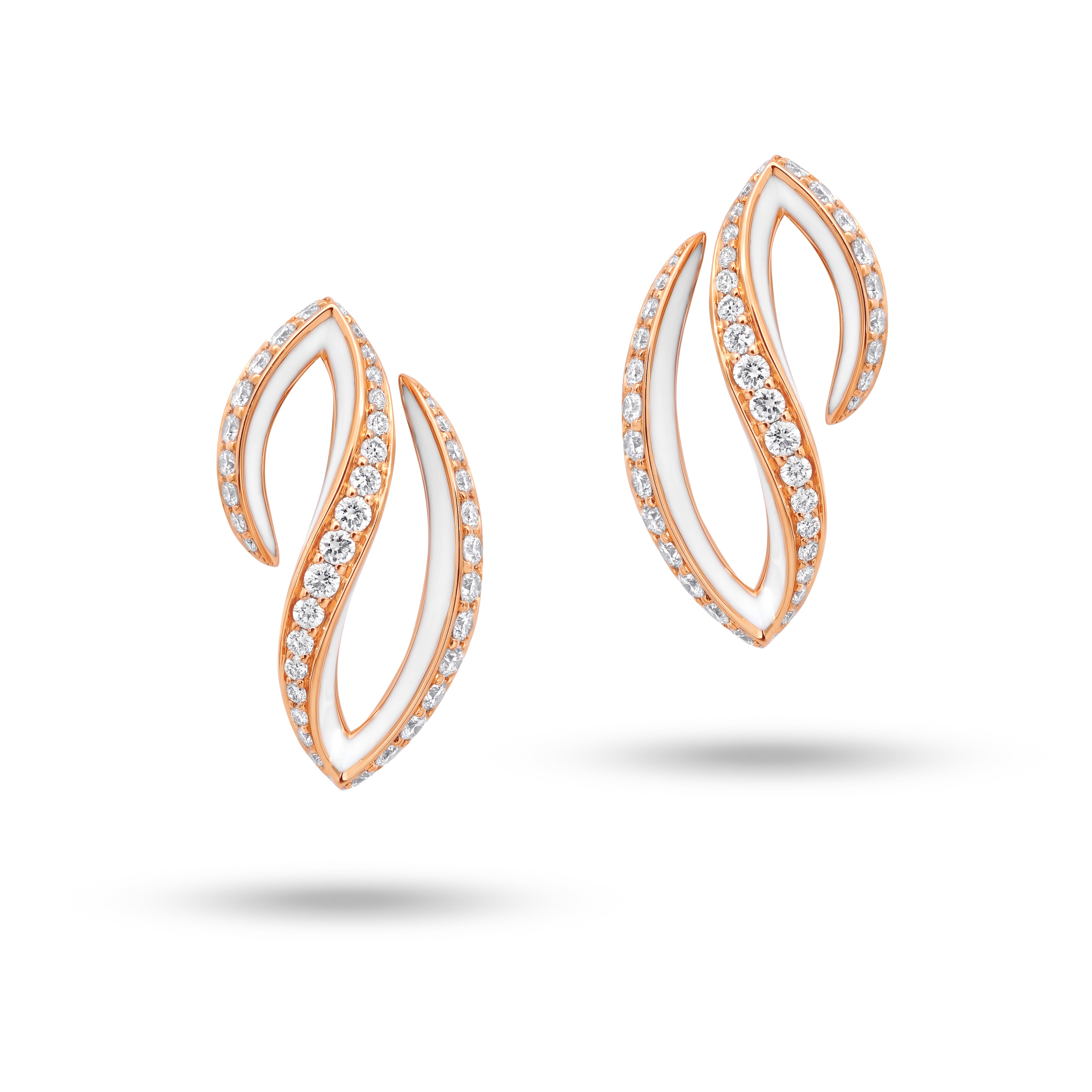 VIVA small Curved Earrings with Diamonds and White Enamel