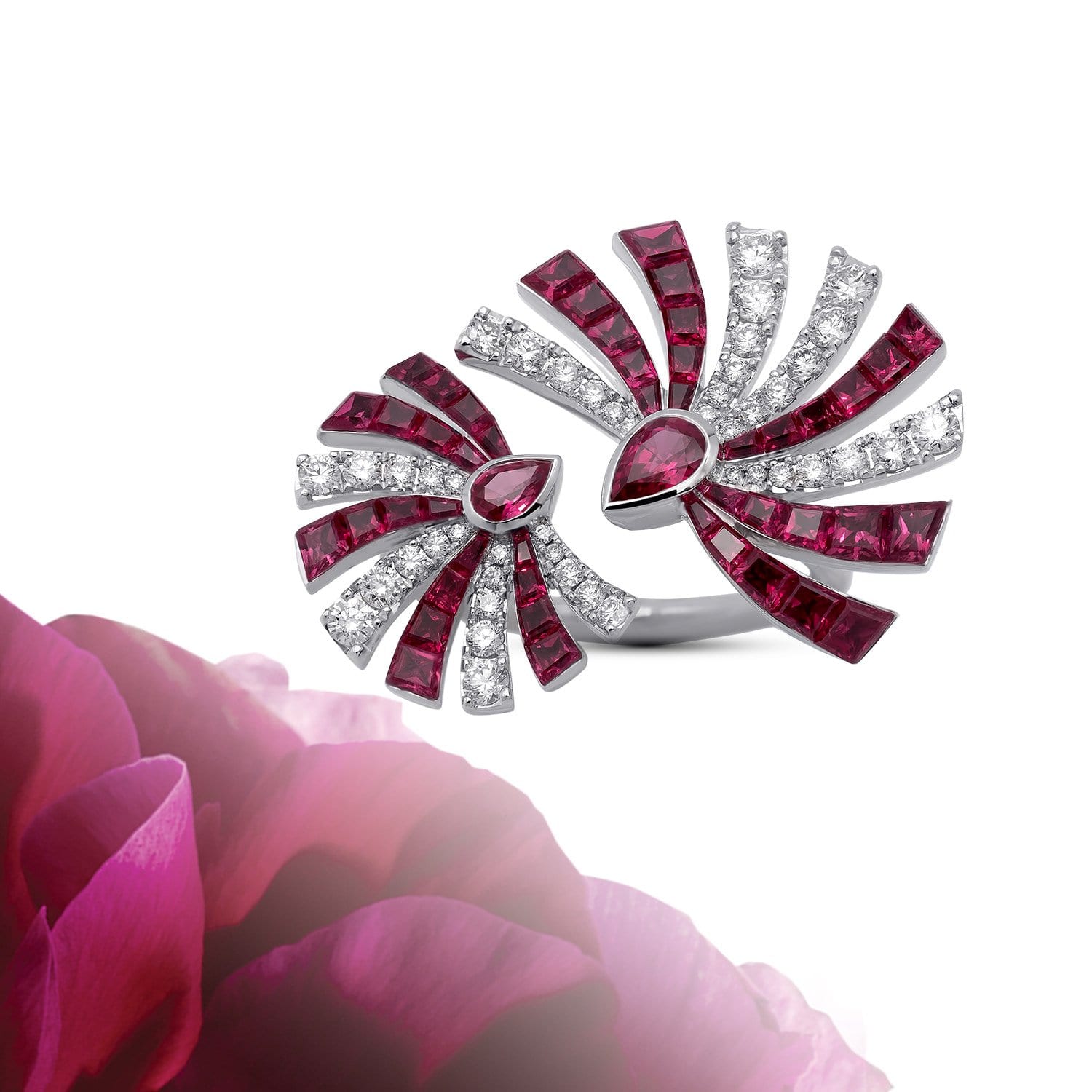 PERSUASION Ruby and Diamond  Double Ring