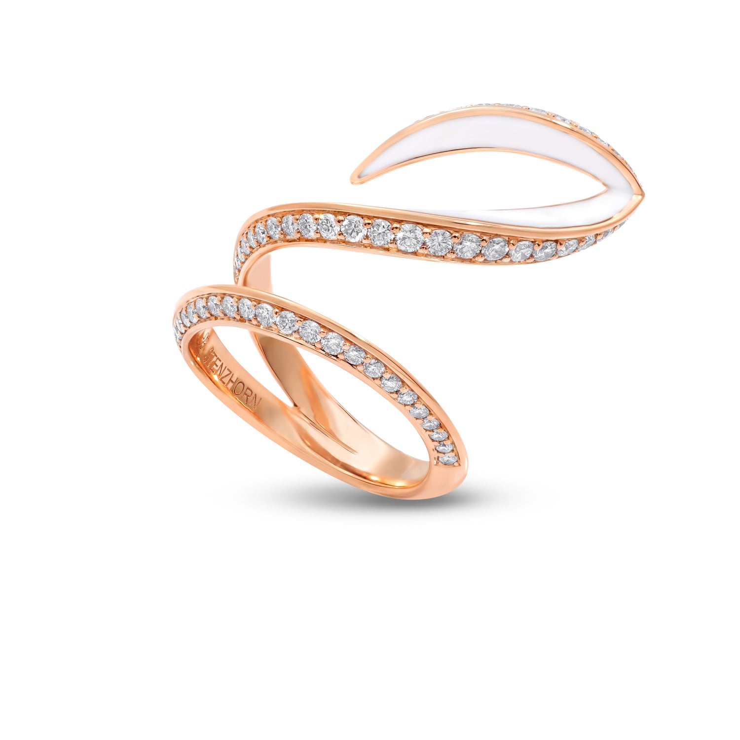 VIVA Curved Ring with Diamonds and White Enamel