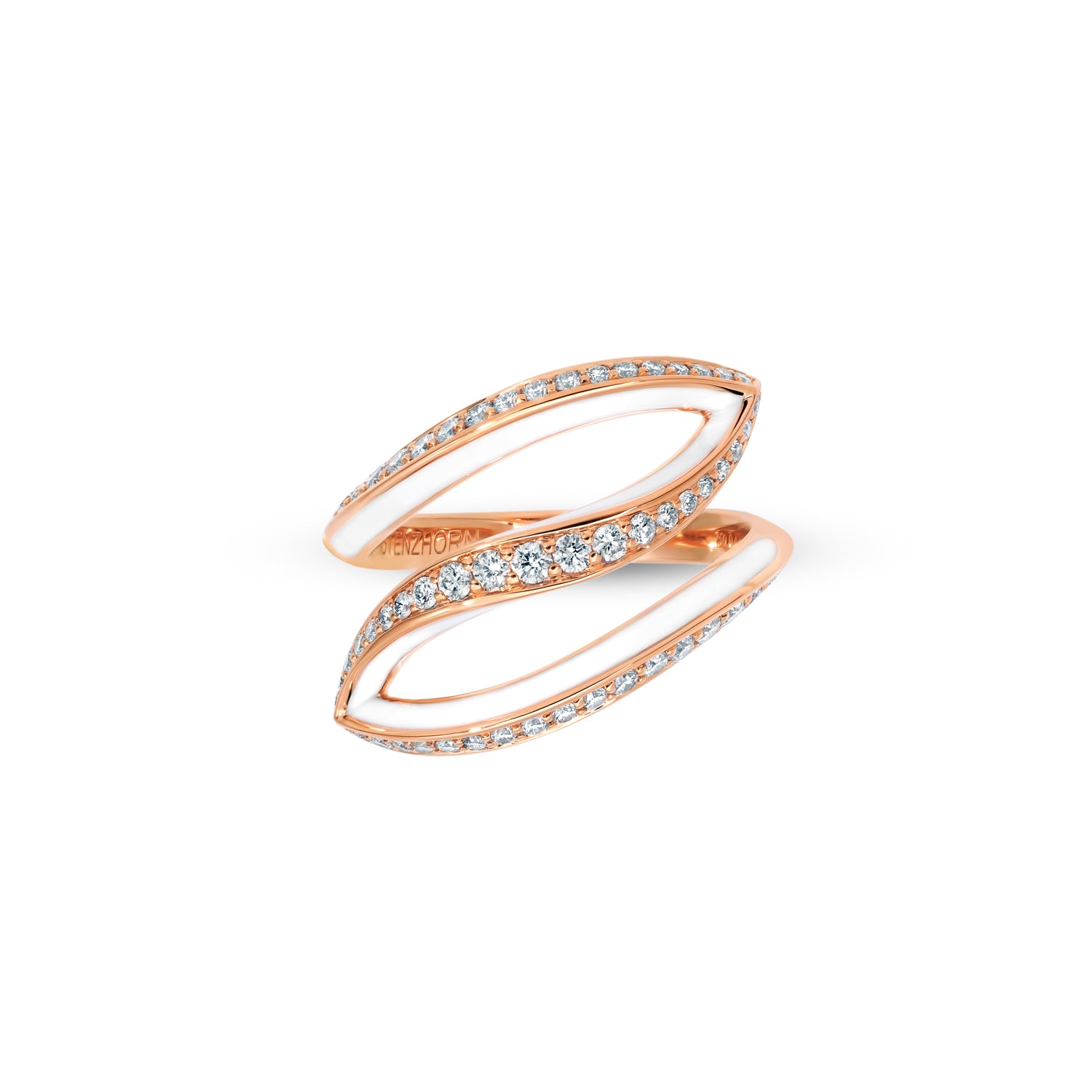 VIVA small Curved Ring with Diamond and White Enamel