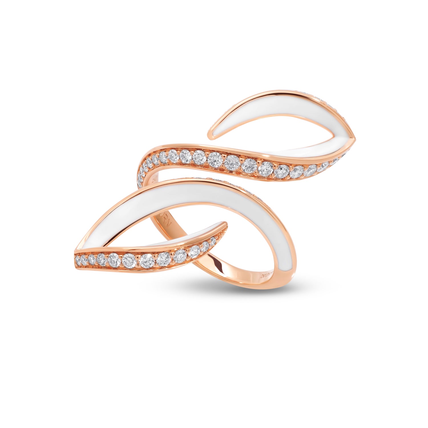 VIVA Double Curved Ring with Diamonds and White Enamel