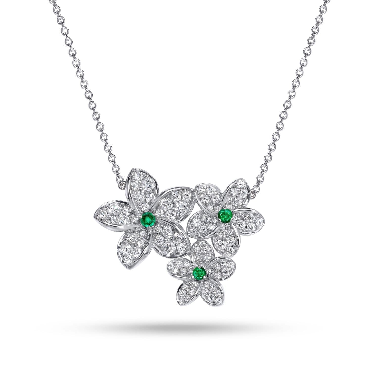 PLUMERIA Diamond and Emerald Necklace Flower Bouquet