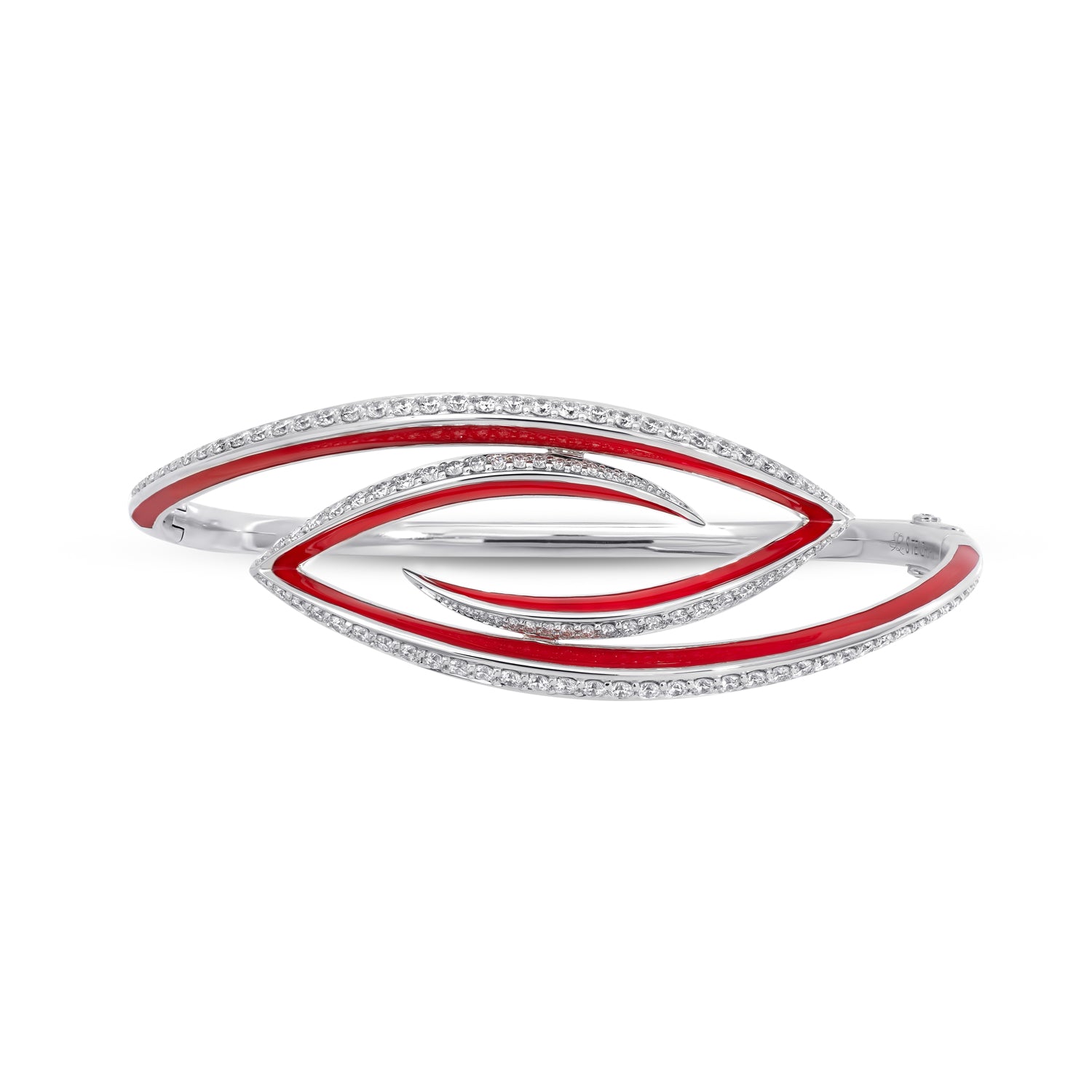 VIVA Curved Bangle with Diamonds and Red Enamel