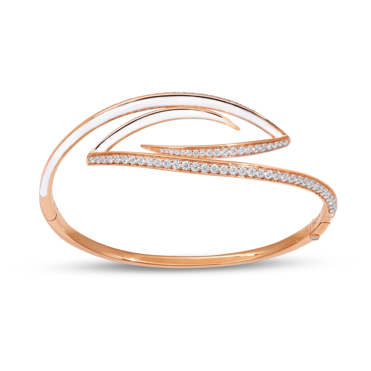 VIVA Curved Bangle with Diamonds and White Enamel