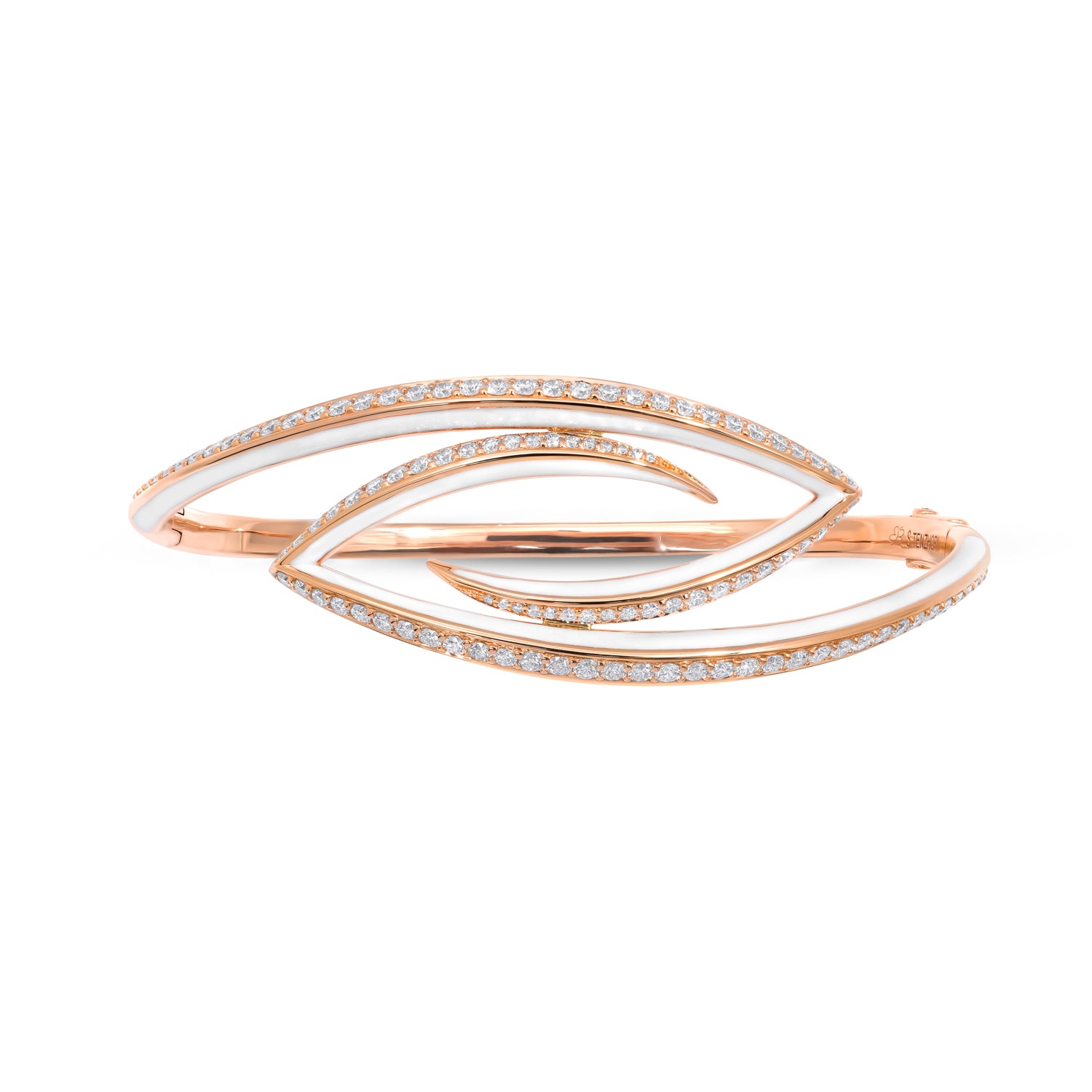 VIVA Curved Bangle with Diamonds and White Enamel