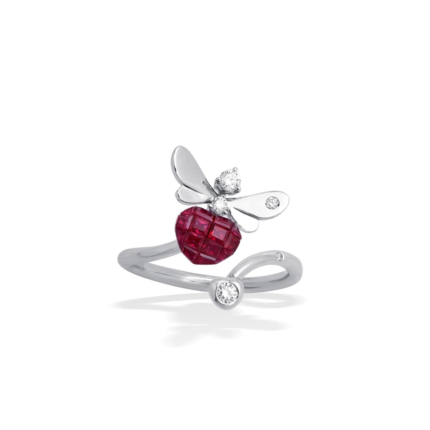 BEE MINE Mosaic Ruby with White Gold Wings Open Ring