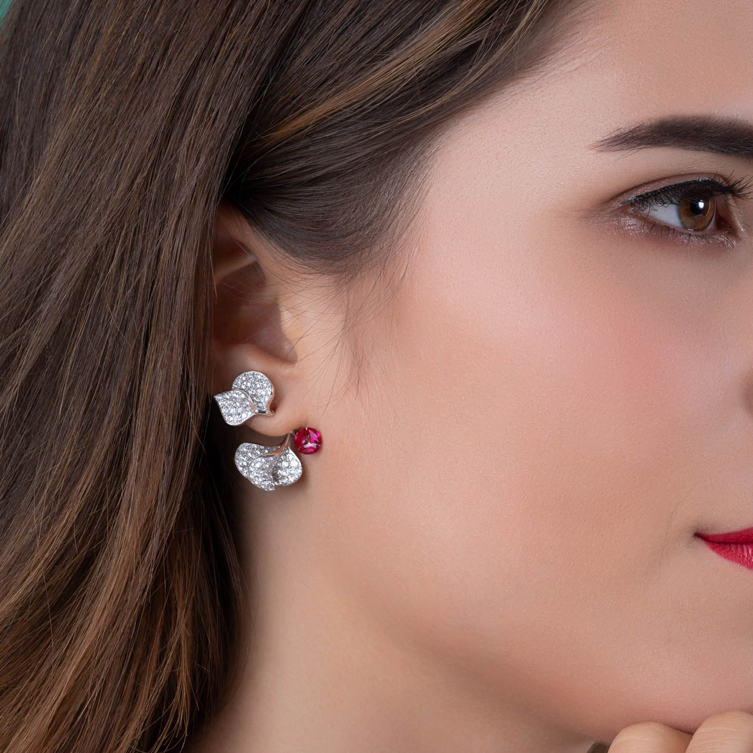 À FLEUR DE PARIS Ruby Double Leaf Earrings