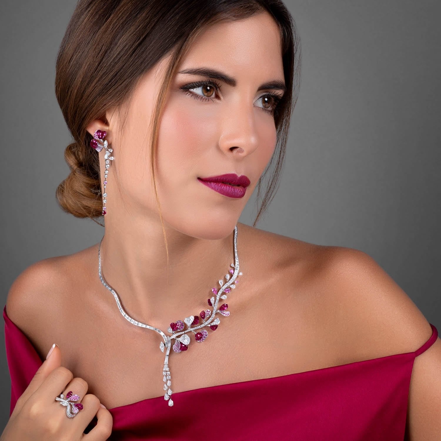 À FLEUR DE PARIS Ruby and Pink Sapphire Necklace